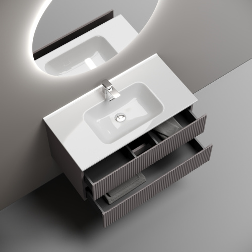 Тумба под раковину Sancos SNOB R SNR90SM 90х40 подвесная цвет серый - фото 5